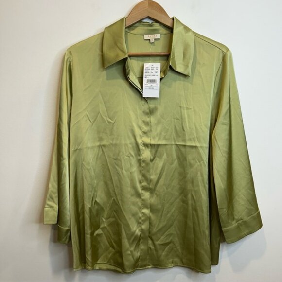 Laura Flared Sleeve Satin Blouse Moss Green - Picture 6 of 10